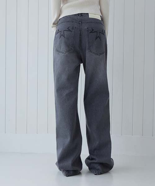 Straight Semi Flare Jeans, GREY