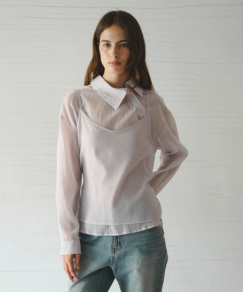 NESIA bustier unbalanced blouse set_PURPLE
