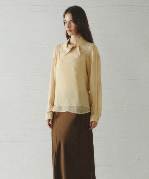 NESIA bustier unbalanced blouse set_YELLOW