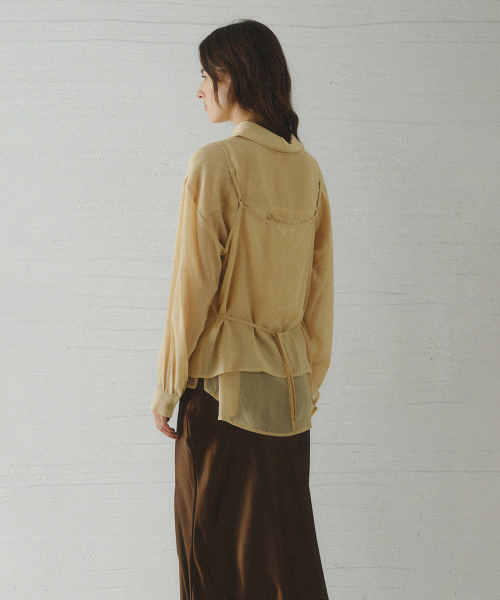 NESIA bustier unbalanced blouse set_YELLOW