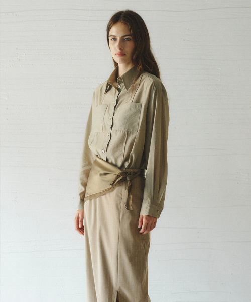 POLAVI out-pocket lyocell shirt_KHAKI