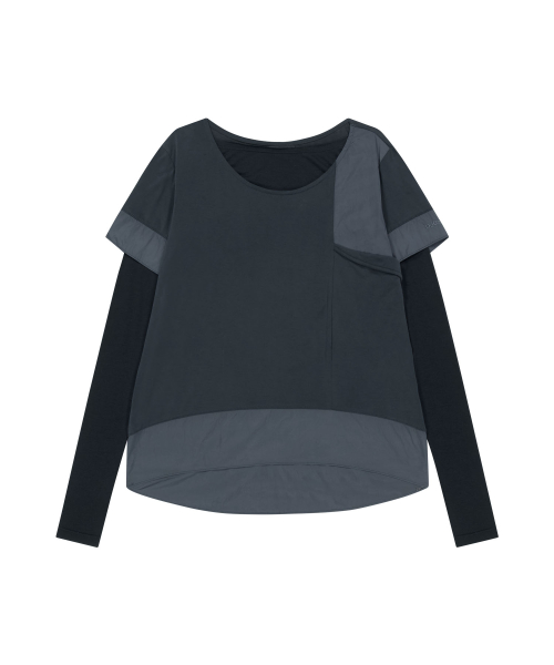 Double-Layered Long Sleeve Top / Black