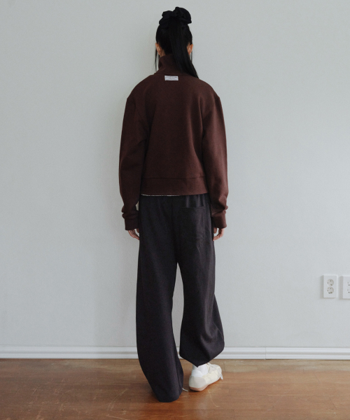 [CORE] STRIPED WAISTBAND CURVED PANTS - BLACK