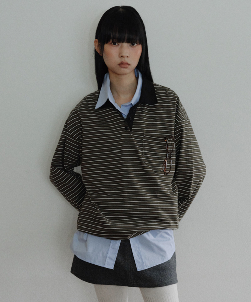 [CORE] STRIPED RUGBY SHIRT - KHAKI