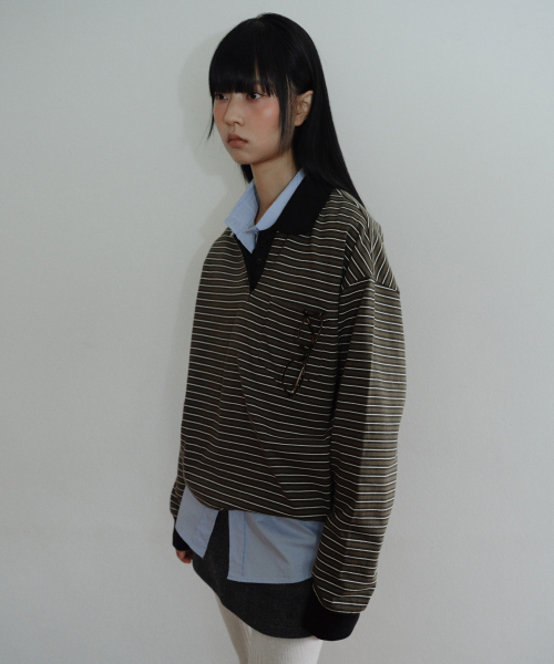 [CORE] STRIPED RUGBY SHIRT - KHAKI