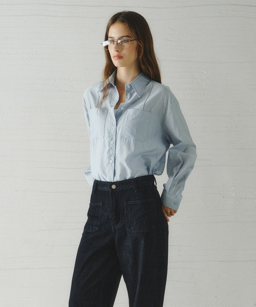 POLAVI out-pocket lyocell shirt_SKY BLUE