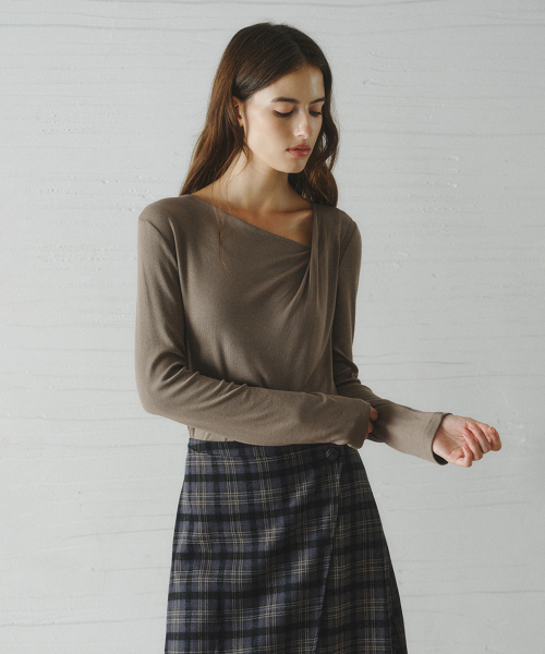 ROEL drape neck t-shirt_MOCHA