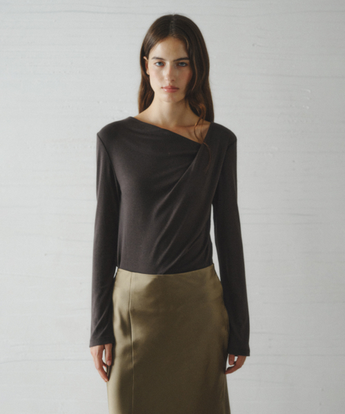ROEL drape neck t-shirt_CHARCOAL