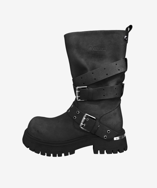 Rusk Short Strap Slouched Boots_Black
