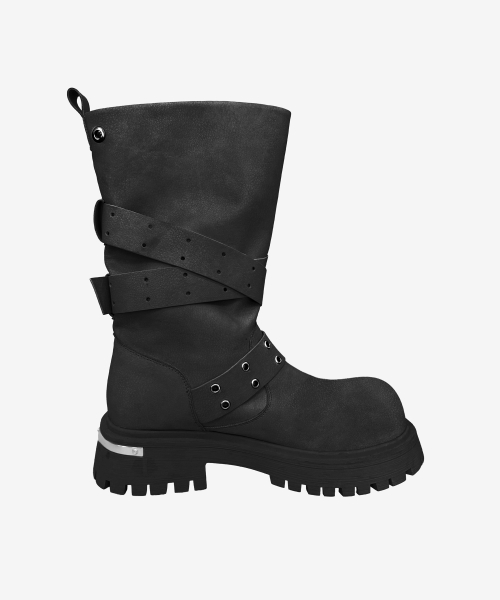 Rusk Short Strap Slouched Boots_Black