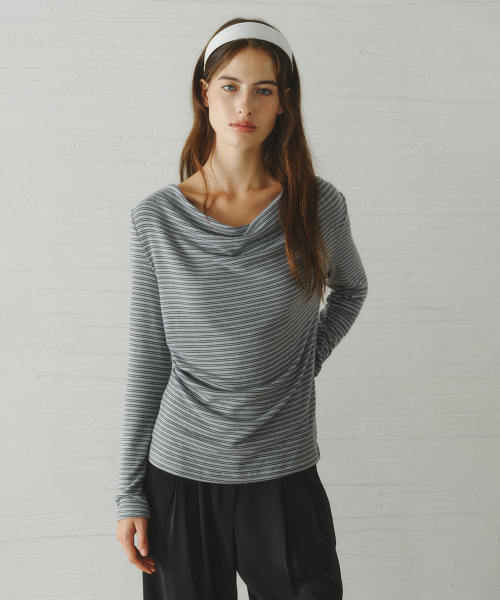 GRACE draped stripe t-shirt_MINT STRIPE