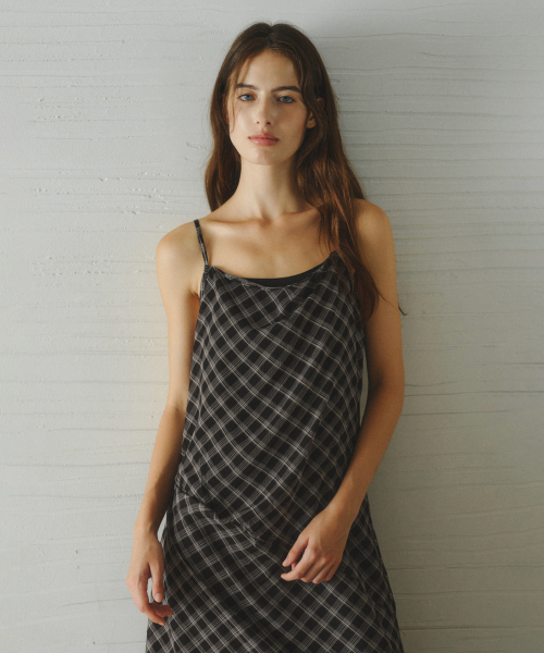 RAY layered check dress_BLACK