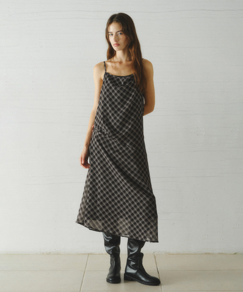 RAY layered check dress_BLACK