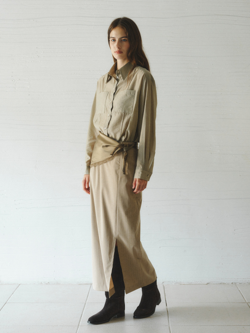 TREE stripe H-line skirt_BEIGE