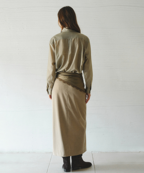 TREE stripe H-line skirt_BEIGE