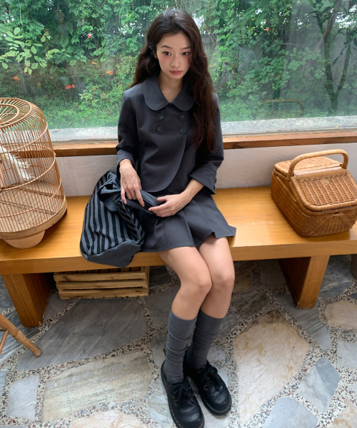 DOUBLE BUTTON COLLAR JACKET - CHARCOAL