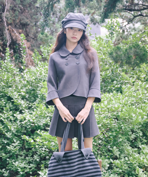 DOUBLE BUTTON COLLAR JACKET - CHARCOAL