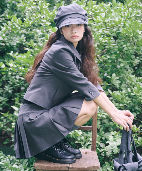 DOUBLE BUTTON COLLAR JACKET - CHARCOAL