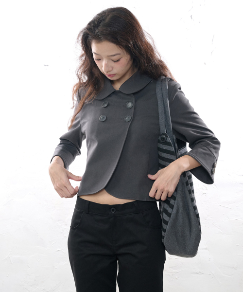 DOUBLE BUTTON COLLAR JACKET - CHARCOAL