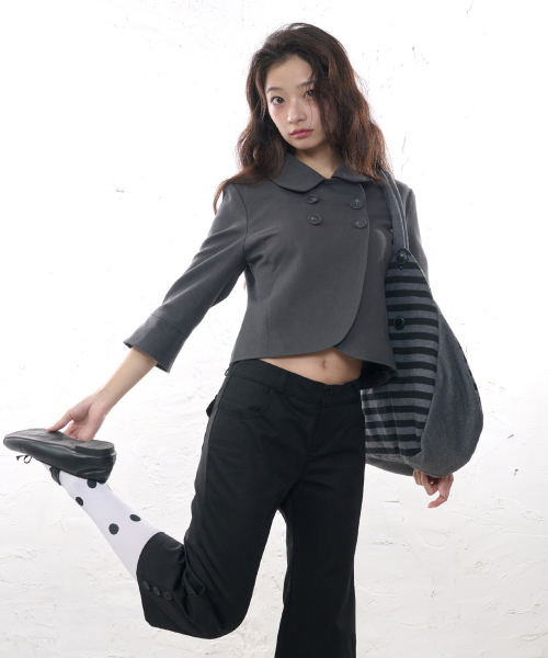 DOUBLE BUTTON COLLAR JACKET - CHARCOAL