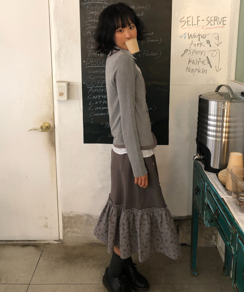 FLOWER BLOCK SKIRT [CHARCOAL]