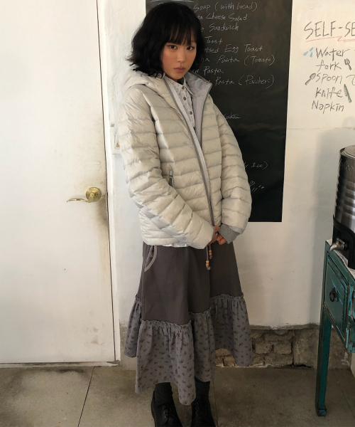 FLOWER BLOCK SKIRT [CHARCOAL]
