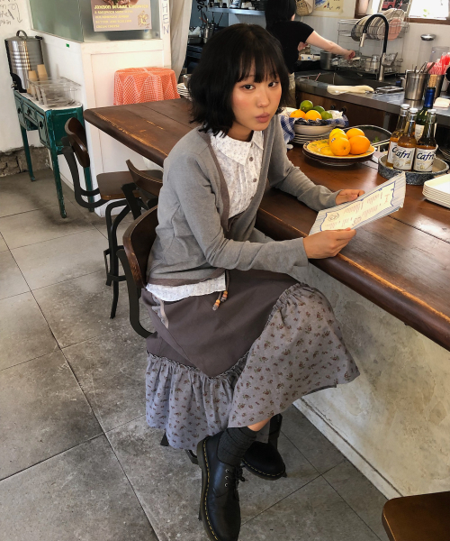 FLOWER BLOCK SKIRT [CHARCOAL]