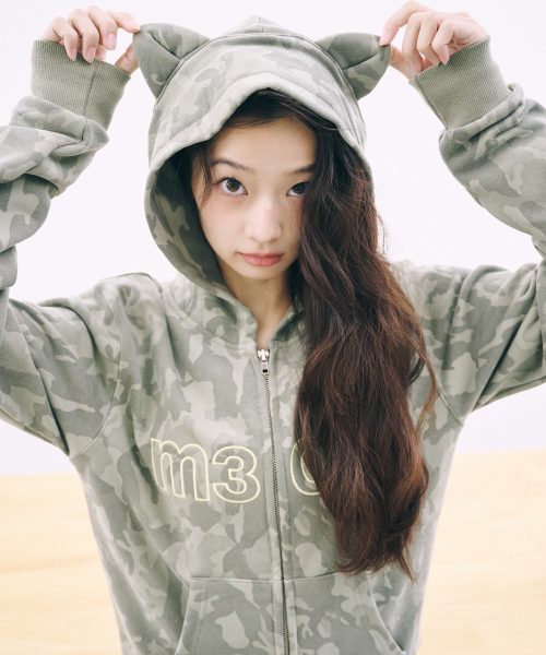 M3OW CAT EAR HOODIE ZIP UP - CAMO