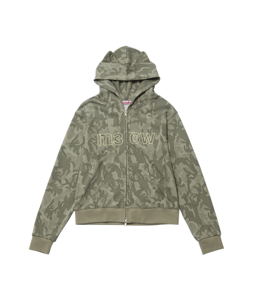 M3OW CAT EAR HOODIE ZIP UP - CAMO