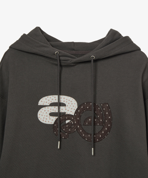APPLIQUE FLOWER LOGO HOODIE [DARK BROWN]