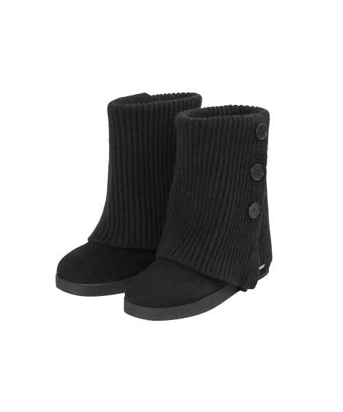 Button knit Warmer Boots BLACK