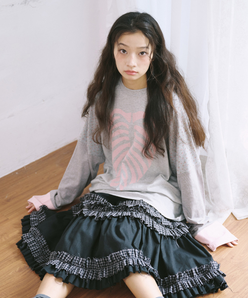 LEAF BONE COLOR BLOCK LONG SLEEVE