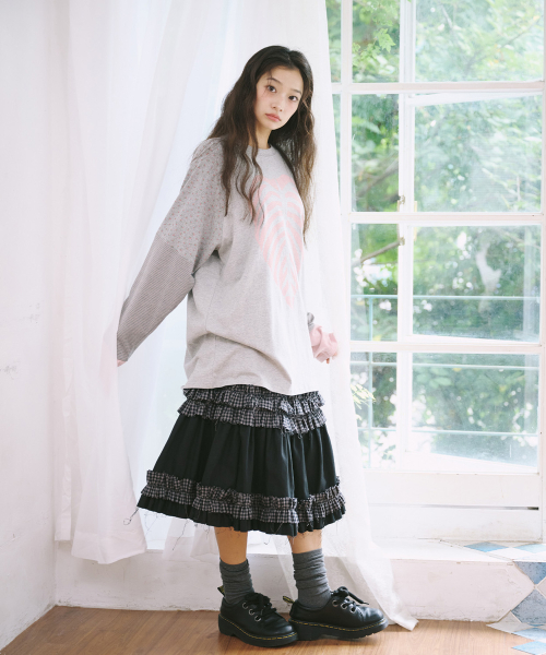 LEAF BONE COLOR BLOCK LONG SLEEVE