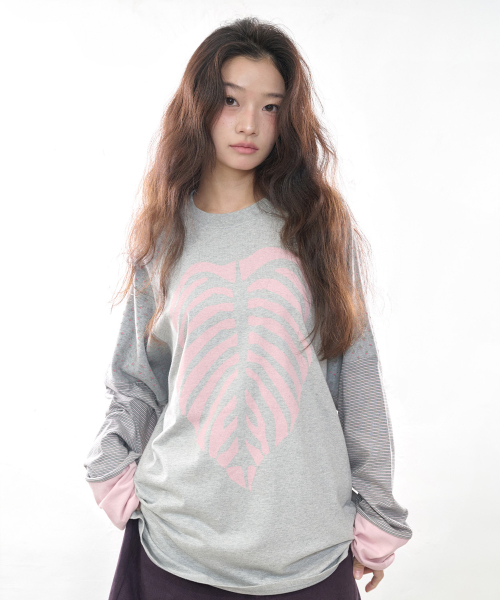 LEAF BONE COLOR BLOCK LONG SLEEVE