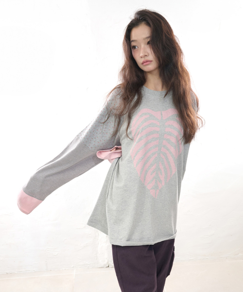 LEAF BONE COLOR BLOCK LONG SLEEVE