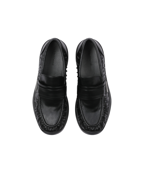 Shirring leather loafer BLACK