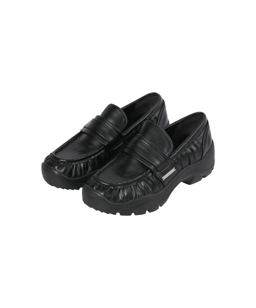 Shirring leather loafer BLACK
