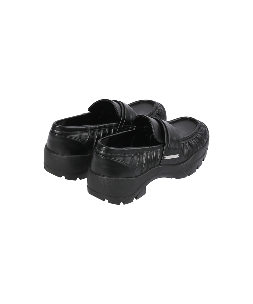 Shirring leather loafer BLACK