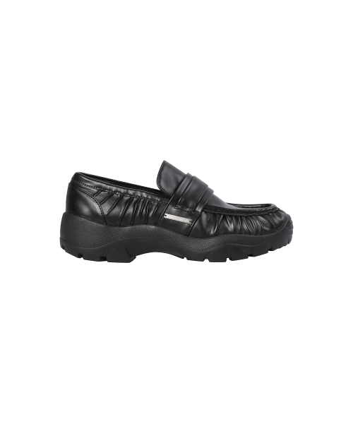 Shirring leather loafer BLACK