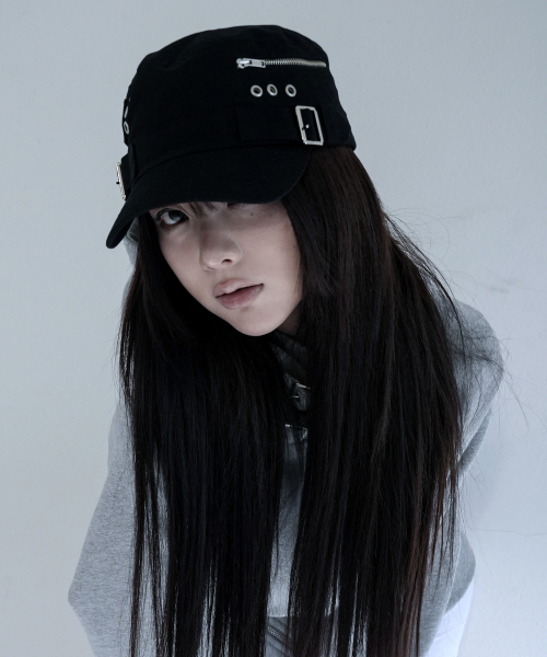 BELTED MILITARY CAP (BLACK) F26ZE411