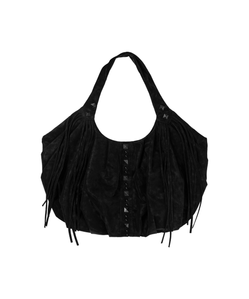DRAPE FRINGE HOBO BAG (BLACK) F26ZE405