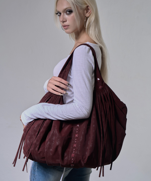 DRAPE FRINGE HOBO BAG (BURGUNDY) F26ZE405