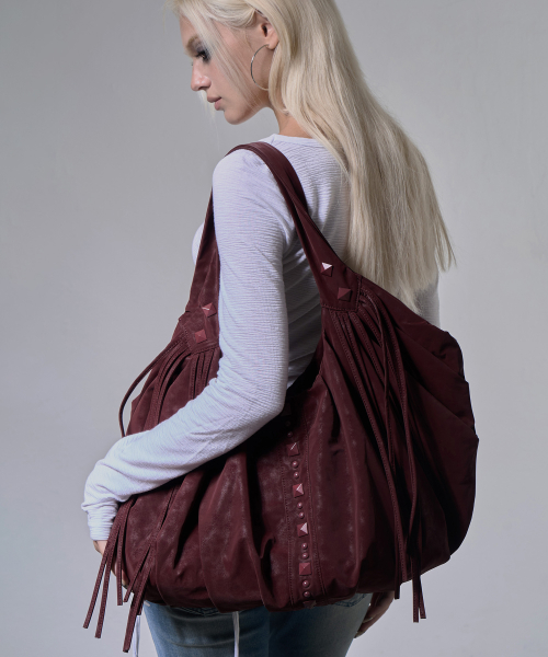 DRAPE FRINGE HOBO BAG (BURGUNDY) F26ZE405
