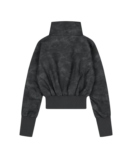 HIGH-NECK RIBBED LEATHER JACKET (CHARCOAL) F26ZA506