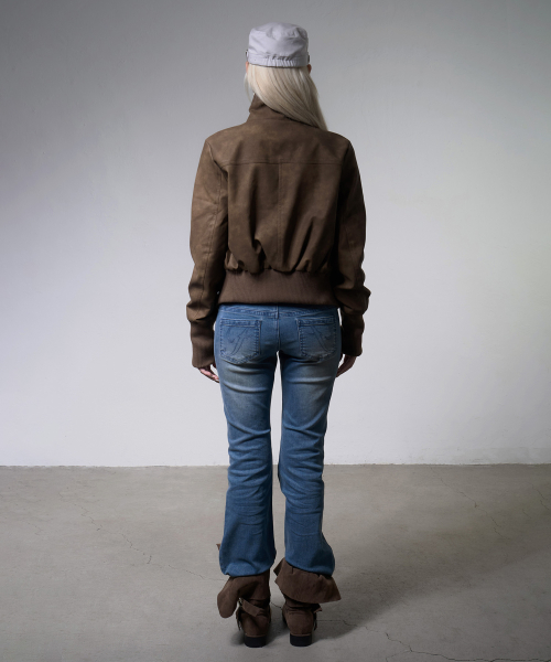 HIGH-NECK RIBBED LEATHER JACKET (BROWN) F26ZA506