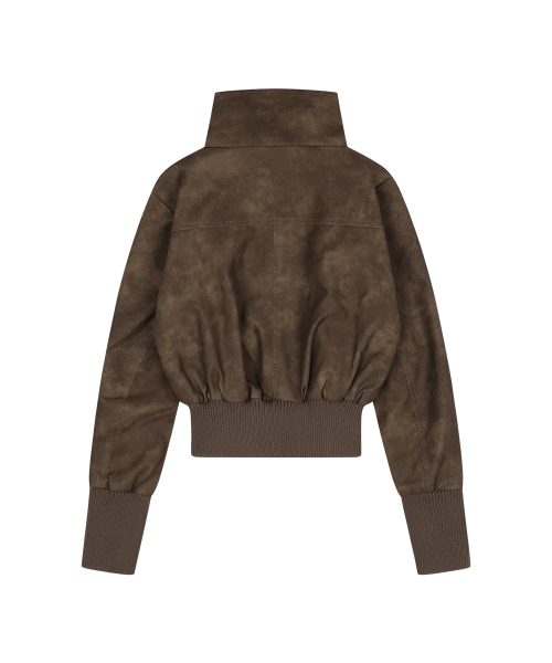 HIGH-NECK RIBBED LEATHER JACKET (BROWN) F26ZA506