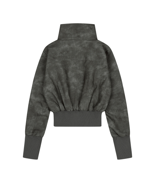 HIGH-NECK RIBBED LEATHER JACKET (LIGHT GRAY) F26ZA506