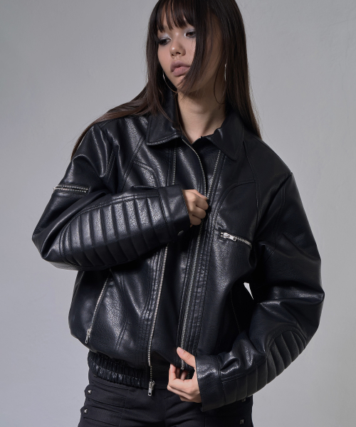 RACER LEATHER JACKET (BLACK) F26ZA507