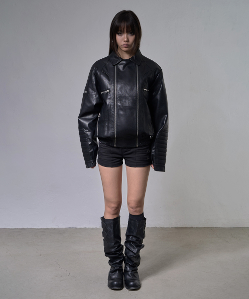 RACER LEATHER JACKET (BLACK) F26ZA507