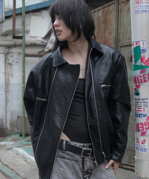 RACER LEATHER JACKET (BLACK) F26ZA507